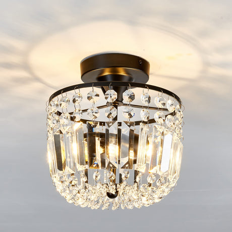 YYJLX Small Crystal Chandelier 2- Lights ，Modern Semi Flush Mount Ceiling Light Fixture for Hallway Kitchen Foyer （Black） YYJLX