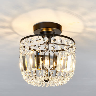 YYJLX Small Crystal Chandelier 2- Lights ，Modern Semi Flush Mount Ceiling Light Fixture for Hallway Kitchen Foyer （Black）