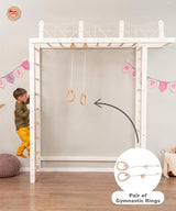 Woodandhearts Swedish Ladder Indoor Playground, Climbing Wall for Kids, Montessori Climbing Set, Indoor Jungle Gym for Toddlers (Pair of Gymnastic Rings) Wood And Hearts