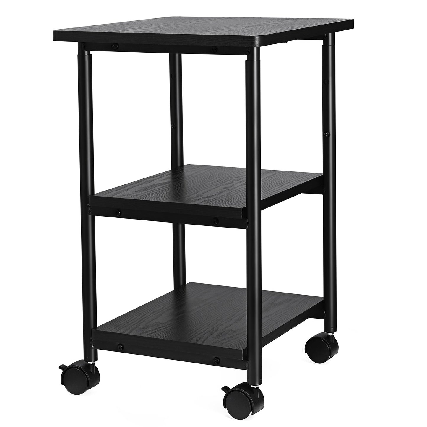 VASAGLE Industrial Printer Stand, 3-Tier Machine Cart with Wheels and Adjustable Table Top, Heavy Duty Storage Rack, Black - WoodArtSupply