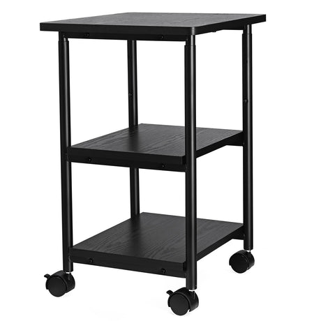 VASAGLE Industrial Printer Stand, 3-Tier Machine Cart with Wheels and Adjustable Table Top, Heavy Duty Storage Rack, Black VASAGLE