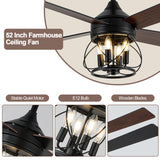 Curve Curio 52 Inch Farmhouse Ceiling Fan with Light and Remote Industrial Ceiling Fan Quiet and Reversible DC Motor Rustic Caged Chandelier Fan for Living Room Bedroom Patio (Caged Frame) Curve Curio