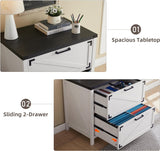 JXQTLINGMU 2 Drawer Farmhouse File Cabinet, Lateral Filing Cabinet with Lock for Home Office, Compatible Legal Letter A4 F4 Size, White JXQTLINGMU