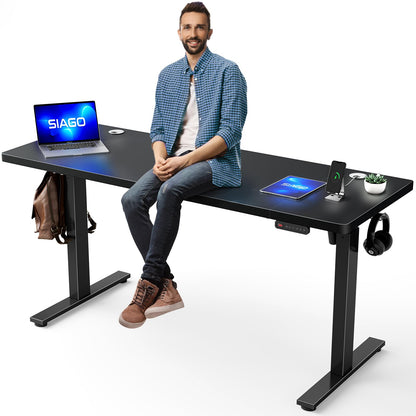 SIAGO Electric Standing Desk Adjustable - 63 x 24 Inch Sit Stand up Desk with Cable Management - 3 Memory Preset Adjustable Height Desk Computer Home Office Desk - WoodArtSupply