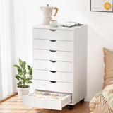 7 Drawer Chest, Dressers Storage Cabinets, Dresser Mobile Cabinet with Wheels, Drawers Organization Furniture for Office, Home, White Simple Deluxe