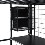 MERITLINE Full Gaming Loft Bed with Desk and Storage Wardrobe& LED RGB,Metal Gaming Bed with Stairs and Storage Case,for Adults Teens (Black) MERITLINE