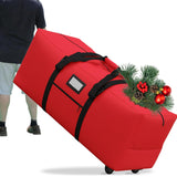 7.5 ft Christmas Tree Storage Bag, Heavy Duty Rolling Xmas Tree Bag with Reinforced Handles and Wheels, Large Storage Container for Trees and Decorations, Red GHYKL