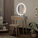 YOURLITE Makeup Vanity Table Set with 3 Modes Adjustable Lighted Mirror Cushioned Stool, Dressing Table for Small Space YOURLITE