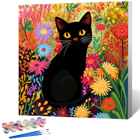 Framed Paint by Numbers Kit for Adults Beginner Cat, Adult Paint by Number Kits on Canvas Framed, DIY Acrylic Oil Painting by Numbers with Frame, Flower for Home Decor Gift 10 X 10 Inch Okarina