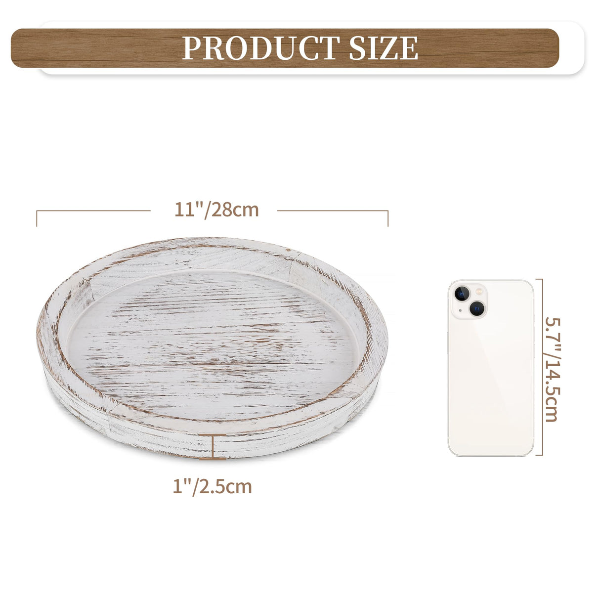Hanobe Candle Plate Holder Tray: Round Wooden Decorative Candle Plate Small Farmhouse Table Centerpiece Rustic White Wood Tealight Pillar Trays for Home Decor Hanobe