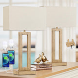 22" Tall Living Room Lamps for Night Stands - Touch Bedside Lamp with USB C+A, 3 Way Dimmable Bedroom Lamps for End Tables Set of 2, Modern Night Stand Lamps(Beige&Wood-Like) Seealle