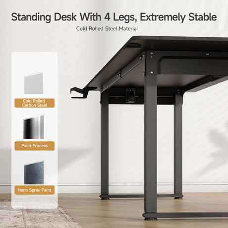 ONBRILL Standing Desk, 63x29.5 Inches Stand Up Desk with 4 Legs, Rectangle Desk with 2 Dual Motor & Memory Controller, Sit Stand Desk Adjustable Height from 28-46" for Computer Workstation, Black ONBRILL