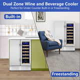 Velieta Outdoor Wine and Beverage Refrigerator,24 Inch Dual Zone Wine Beverage Cooler, Built-in/Freestanding Beer and Wine Fridge with a Powerful Compressor, 20 Bottles and 88 Cans Capacity Velieta