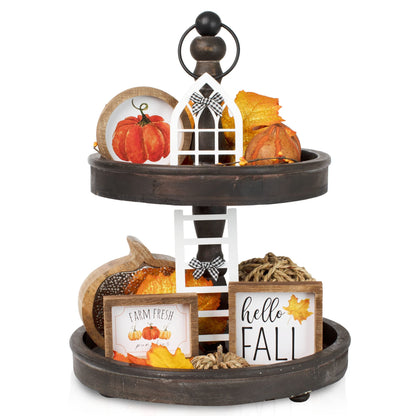 The Ultimate Farmhouse Fall Tiered Tray Decor Set - Beautiful Year Round Seasonal & Halloween Holiday Decoration Bundle - The Perfect Christmas Centerpiece Design for Home & Kitchen Decor - WoodArtSupply