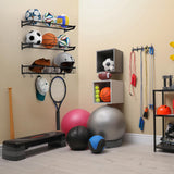 Ball Holder Wall Mount Garage Sports Equipment Organizer 3 Separate Wall Ball Storage Rack with 6 Hooks for Basketball Football Soccer Volleyball BTY