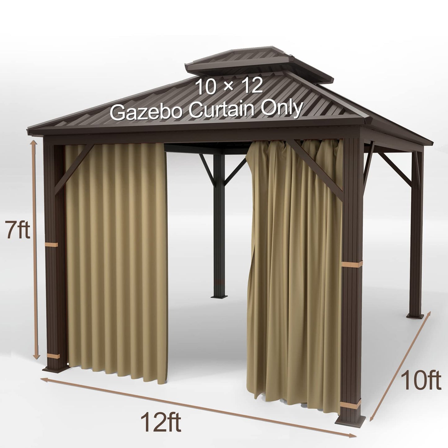 Gazebo Universal Replacement Privacy Curtain – Hugline 10' x 12' Gazebo Side Wall Outdoor Privacy Panel with Zipper (Khaki)