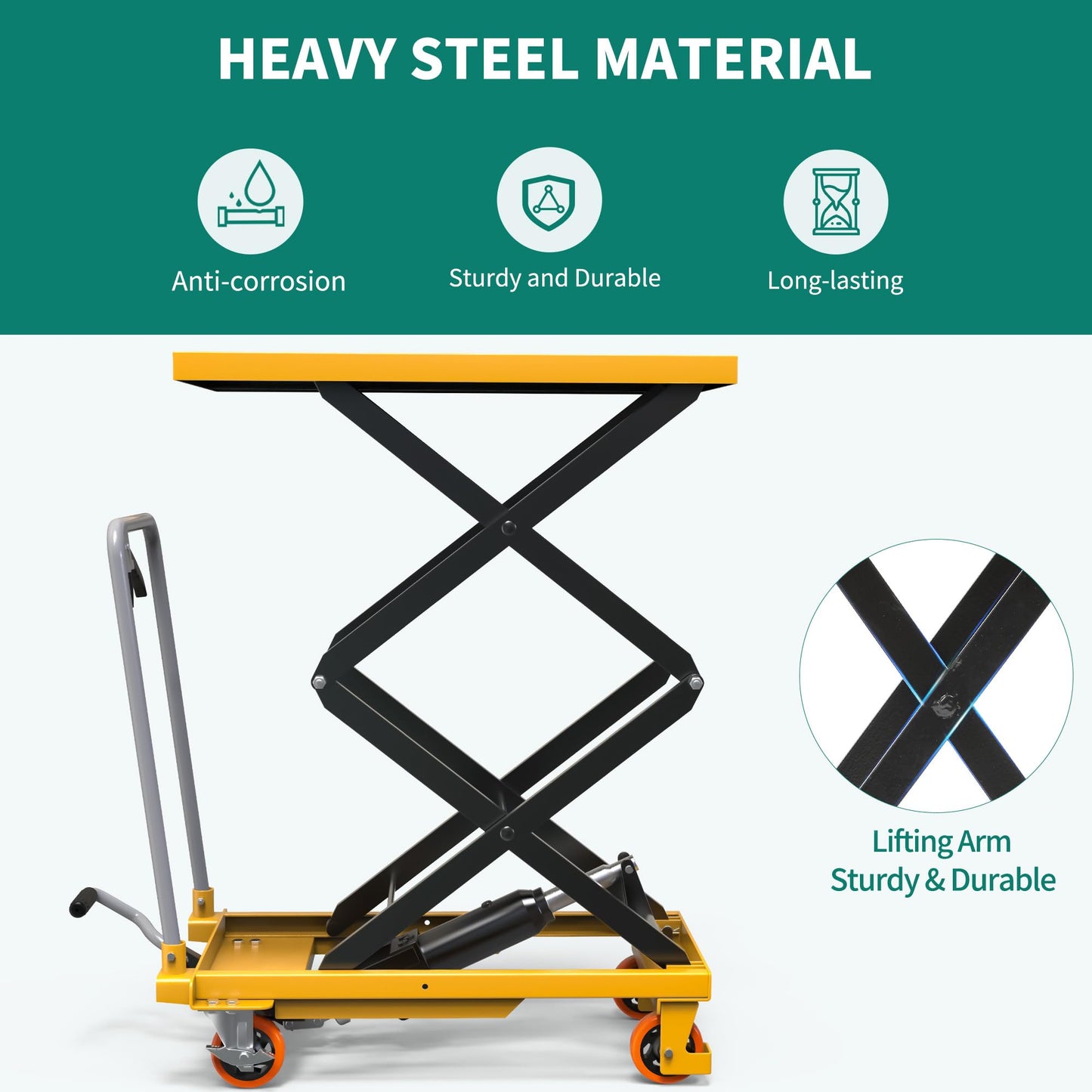 YITAHOME Hydraulic Lift Table Cart 550 LBS, Adjustable 11.4" to 42.5" in Height Double Scissor Lift Table with Locking Wheels for Material Handling and Transportation