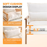 VINGLI Mid-Century Modern Cloud Accent Armchair with Lumbar Pillow, 6.3'' Thick Seat Cushion Comfortable Lounge Chair with Wooden Armrests for Bedroom, Living Room, Reading Room, Beige VINGLI