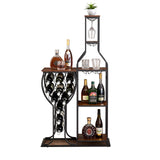 PAUKIN 5 Tier Freestanding Wine Rack with Hanging Wine Glass Holder and Organizer, Wine Storage Home Bar. 11 Bottle Wine Grill for Kitchen, Dining Room., Antique Brown. (Metal & Wood, Antique Brown) PAUKIN