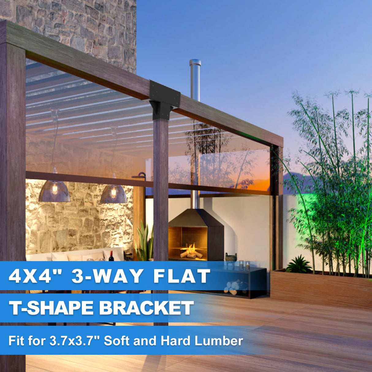 Pergola Kit T Shaped-4 Pack Pergola Brackets 4x4-3 Way DIY Woodworks Gazebo Brackets Kit with Screws for 4x4(Actual: 3.7"x3.7") Wood Beams-Elevated Wood Stand T Brackets for Sunroom Carport Cabin Vlaeng