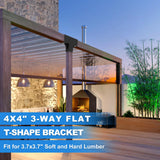 Pergola Kit T Shaped-4 Pack Pergola Brackets 4x4-3 Way DIY Woodworks Gazebo Brackets Kit with Screws for 4x4(Actual: 3.7"x3.7") Wood Beams-Elevated Wood Stand T Brackets for Sunroom Carport Cabin Vlaeng