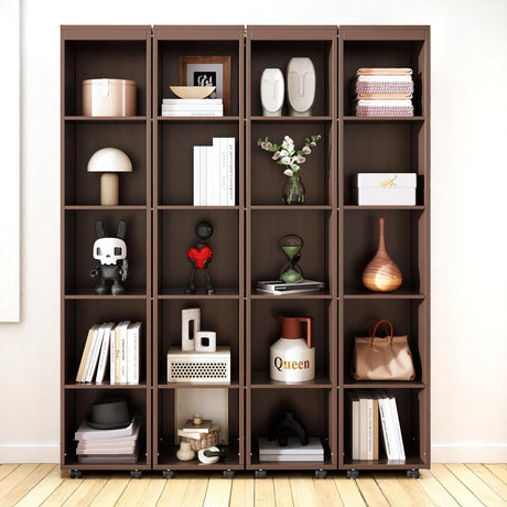 Foldable Hidden Queen Murphy Bed Cabinet with Storage Bookshelf Bookcase, Wood White Murphy Wall Bed with Storage Shelves for Adults (Espresso) MERITLINE