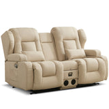 DRMBOOK Loveseat Rocker Recliner Sofa, Leathaire Fabric Double Reclining Couches with Console, Manual Reclinable Dual Recliner, RV Movie Theater Seating with USB/Bluetooth Speaker (Leathaire Beige) DRMBOOK