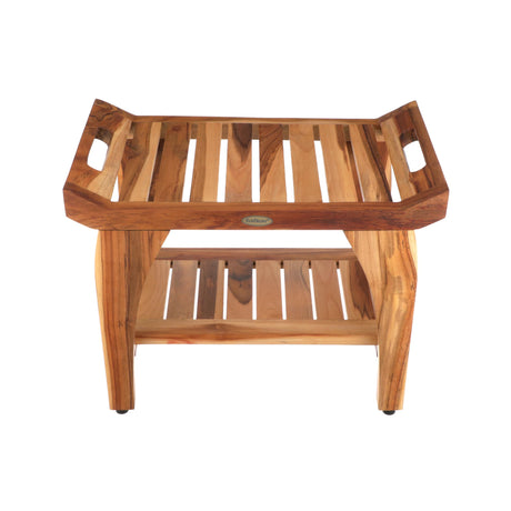 EcoDecors, 24 inch, Natural Wood, Teak Shower Bench, Shower Stool Wood, Wood Shower Chair, LiftAide Arms, Bathroom Bench Seat, Shower Bench Waterproof EcoDecors