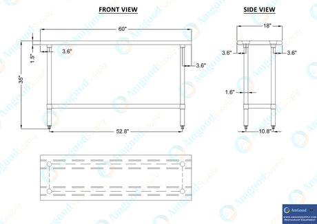 AmGood 18" X 60" Stainless Steel Work Table | Metal Kitchen Food Prep Table | NSF AmGood