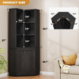BROTTAR Corner Bookshelf, 67" Tall Corner Bookcase with Large Storage, Storage Cabinet for Books, L-Shaped Bookshelf with Cabinet for Living Room, Home Office, Bedroom, Black BROTTAR