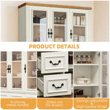 DWVO Large Storage Cabinet, 72" Tall Kitchen Pantry with Glass Doors, Freestanding Glass Display Cabinets with Adjustable Shelves & Drawers, Food China Hutch for Dining Room, Living Room, White DWVO