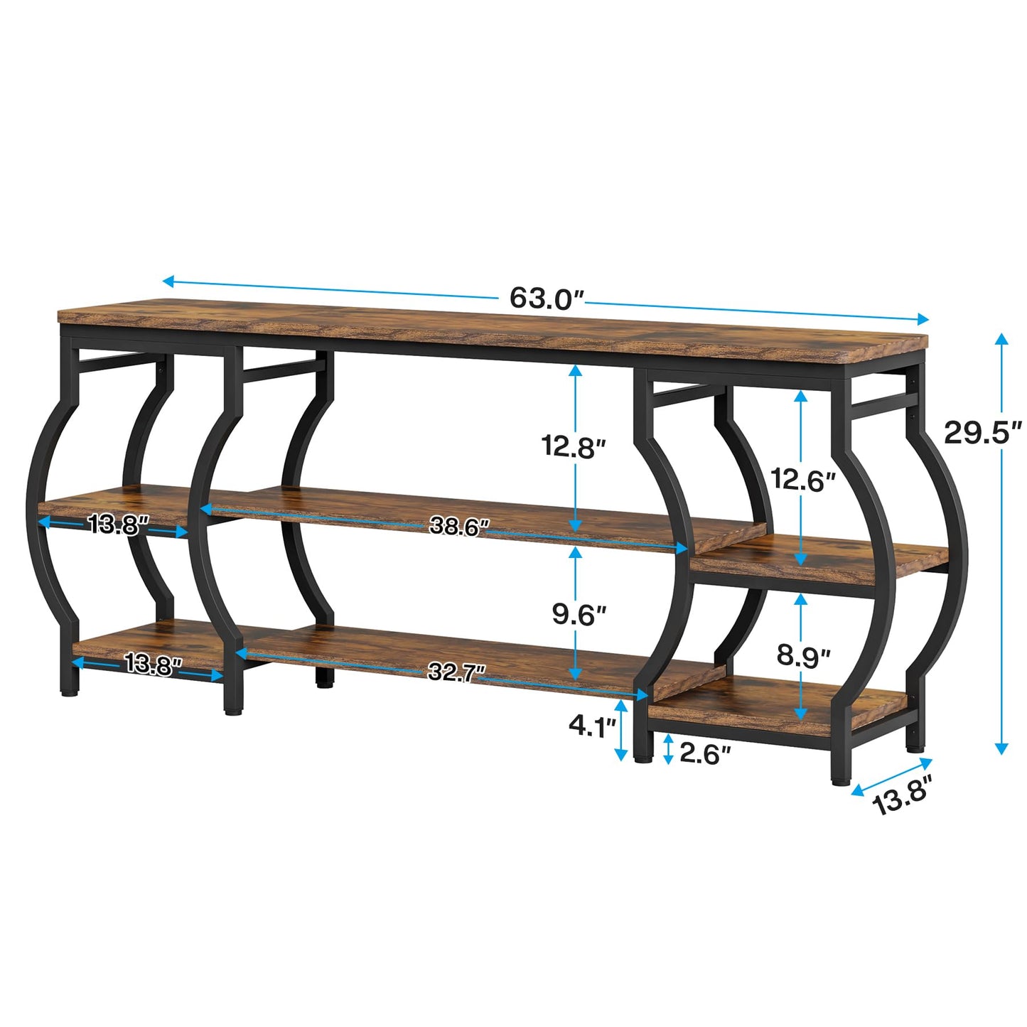 Tribesigns 63” Long Console Table, 3 Tier Entryway Table with Storage Shelves, Industrial Sofa Table Behind Couch, Entry Table for Hallway, Foyer, Living Room - WoodArtSupply