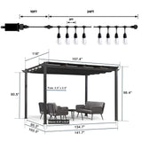 PURPLE LEAF 10' x 13' Outdoor Retractable Pergola with Double Sun Shade Canopy Patio Aluminum Pergola with String Lights for Backyard Deck Garden, Gray PURPLE LEAF