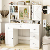 vomavex 45" Makeup Vanity Desk with Sliding Lighted Mirror & Power Outlet, Big Vanity with 5 Drawers, Storage Shelves, 3 Cubbies, 2 Cabinets for Women, Dressing Table for Bedroom, Bathroom, White vomavex