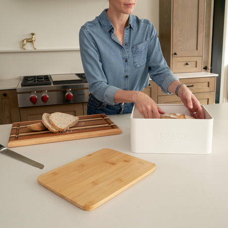 Beautiful Bread Box With Wooden Lid For Your Kitchen Countertop - Spacious Container Perfectly Stores Your Homemade Bread, English Muffins & Bagels - Quality Cutting Board Lid Keeps Your Bread Fresh ZICOTO