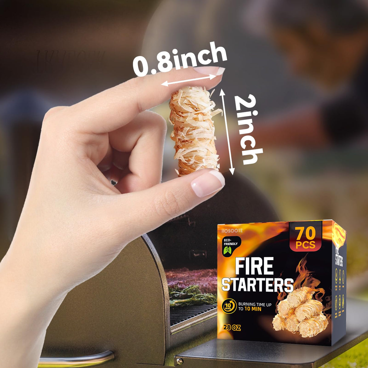 Hosoote 70 pcs Fire Starter - Natural Fire Starters for Fireplace, Pellet Stove & Wood, Campfires, BBQ, Pizza Oven, Fire Pit, Smoker - Fire Starters for Grill, Charcoal Fire Starter for Grill Hosoote