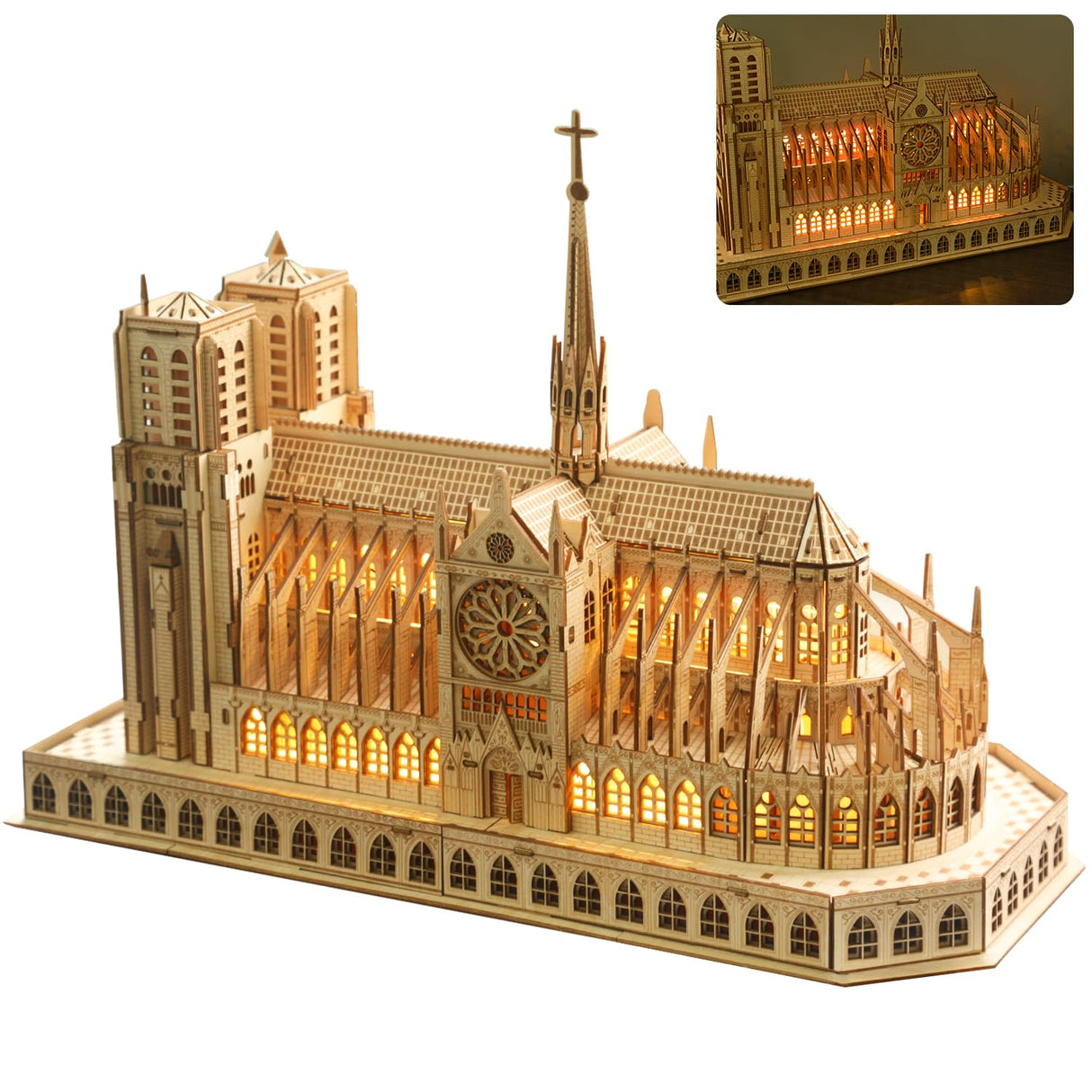 Leopmase 3D Wooden Puzzles for Adults,Notre Dame de Paris Church Model Kit for Adults to Build,Led Light DIY Games Gift on Birthday Christmas,Building Puzzle 266 Pcs Leopmase