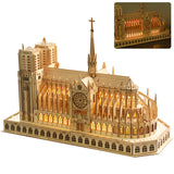 Leopmase 3D Wooden Puzzles for Adults,Notre Dame de Paris Church Model Kit for Adults to Build,Led Light DIY Games Gift on Birthday Christmas,Building Puzzle 266 Pcs Leopmase