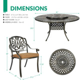 VIVIJASON 9-Piece Patio Furniture Dining Set, Rust-Free Cast Aluminum Outdoor Conversation Set, Include 8 Cushioned Chairs & 61" Round Dining Table with 31" Lazy Susan, Umbrella Hole, Khaki VIVIJASON