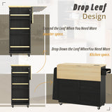 IRONCK Kitchen Island Cart with Storage, Rolling Kitchen Table with Power Outlet, Storage Cabinets on Wheels with Drop Leaf, Portable for Dining Room, Black IRONCK