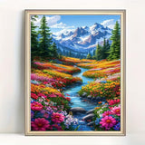 BOHADIY 5D Diamond Art Painting Kits for Adults, Snowy Mountain Art Kits for Beginner,DIY River Flower Full Round Gem Crystal Art Paint by Diamond Home Wall Decor12X16inch BOHADIY