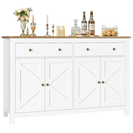 FOTOSOK Sideboard Buffet Cabinet with Storage, 55.1" Large Buffet Cabinet Kitchen Cabinet with 2 Drawers and 4 Doors, Farmhouse Coffee Bar Cabinet Buffet Table Sideboard Cabinet for Kitchen - WoodArtSupply