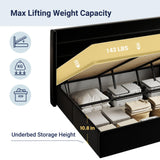 Allewie King Size Velvet Lift Up Storage Bed, Modern Wingback Headboard, Hydraulic Support, No Box Spring Needed, Black Allewie