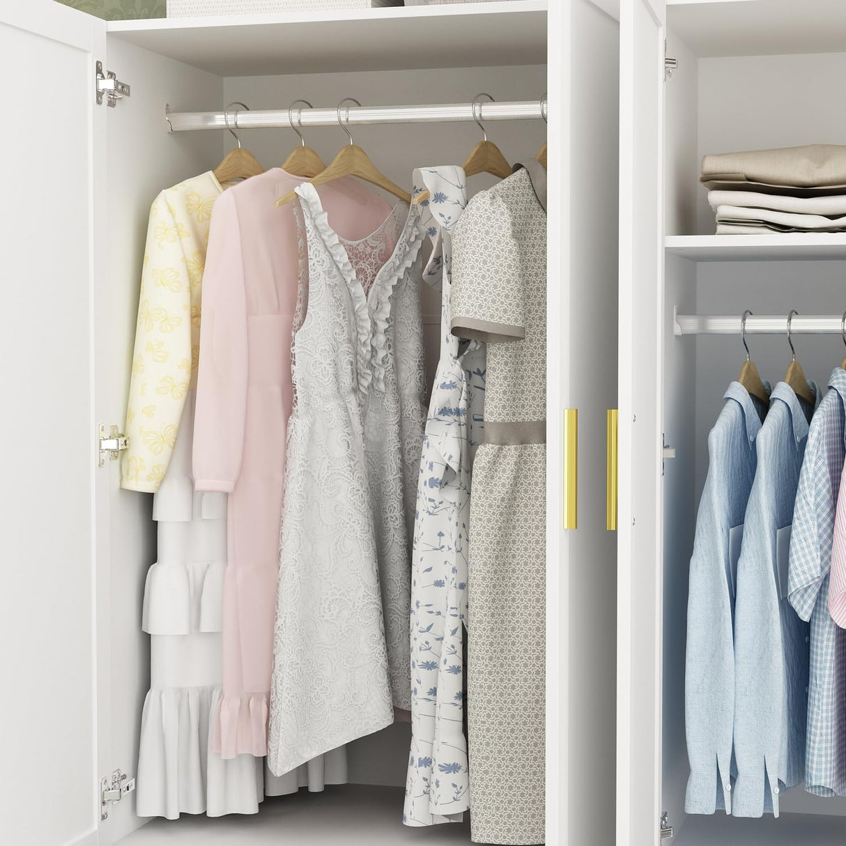 Hitow 4-Door Armoire Wardrobe Closet with Hanging Rod, White Clothing Storage Cabinet with Drawer Organization, 70.9" Tall Wooden Bedroom Wardrobe Armoire for Hanging Clothes Hitow