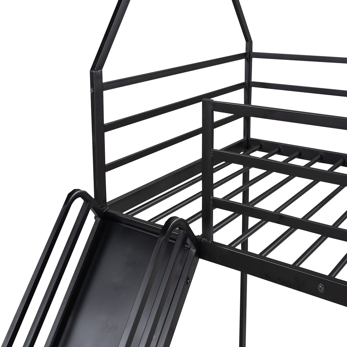 AEMSOFK Twin Over Twin Bunk Bed with Slide,House Shaped Bedframe w/Ladder, Heavy Duty Low Bunk Bed Frame with Guardrail,No Box Spring Needed & Easy Assemble(Black) AEMSOFK