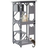 LEMBERI 71" Cat House Outdoor Catio Cat Enclosures on Wheels, Large Outside Patio Wooden Cat Cage Resting Box,Scratching Post, Waterproof Roof (Gray) LEMBERI