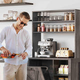 YITAHOME Bakers Rack Microwave Stand with Trash Can Storage Bin Cabinet and Power Outlet, 6-Tiers Farmhouse Kitchen Tall Thickened Coffee Bar Station with Adjustable Shelf (Rustic Oak) YITAHOME