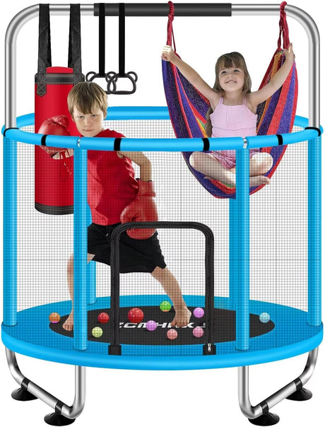 ZCMHAXJ 55" Trampoline for Kids with Enclosure, 440lbs Capacity Indoor & Outdoor Toddler Trampoline with Adjustable Gymnastics Bar & Toys, for Boys & Girls ZCMHAXJ