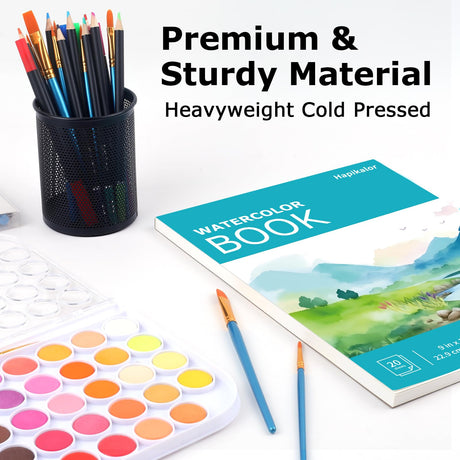Hapikalor 5.5"x8.5"Watercolor Small Sketchbook for Kids, 30 Sheets (60 Pages) Spiral Bound, Water Color Paper, 140lb/300gsm Watercolor Paper, Watercolor Notebook, Watercolor Journal, Sketch Pad, Teal Hapikalor
