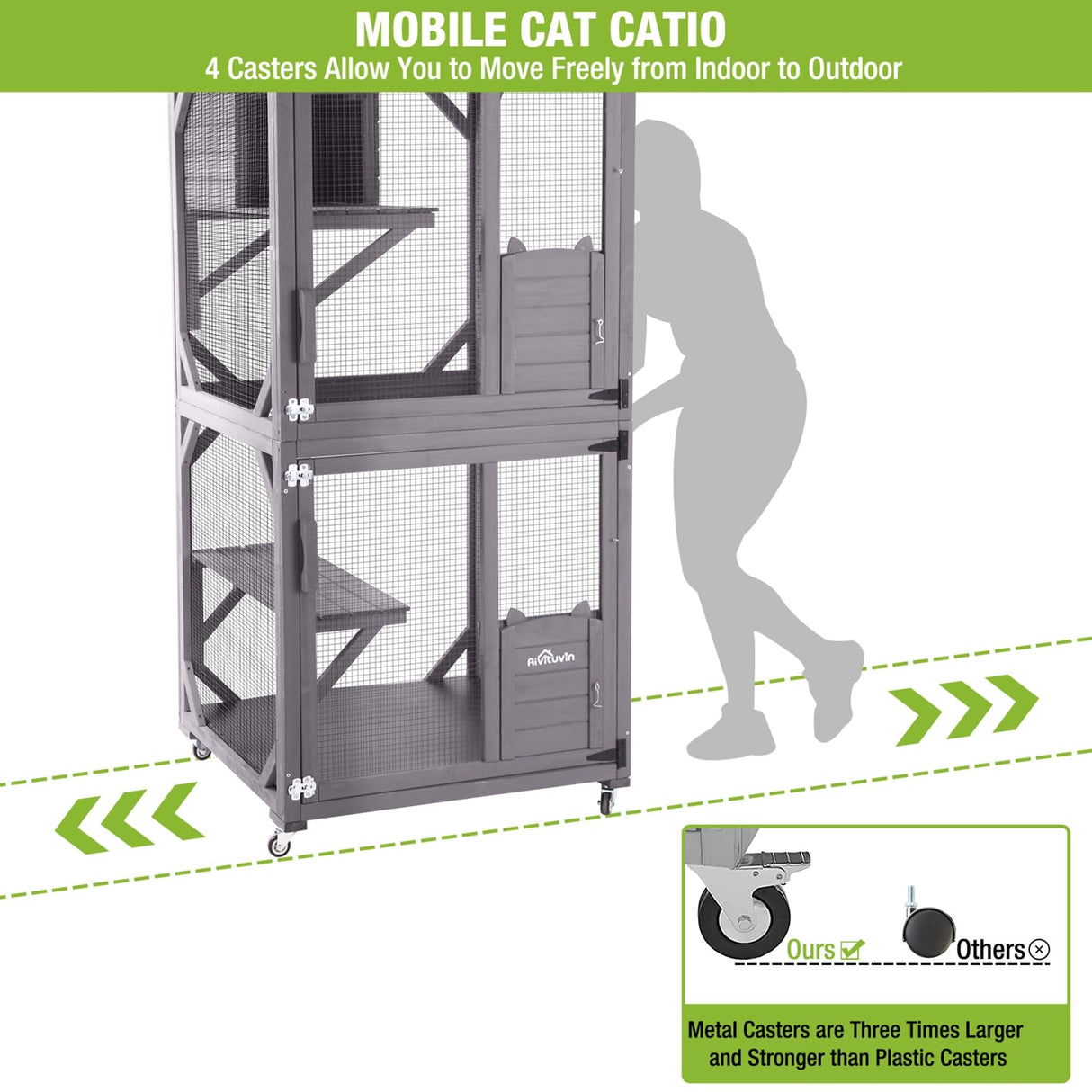 GUTINNEEN Cat House Mobile Catio for Outdoor Enclosure with Waterproof Roof Feral Cat Cage On Wheels,Bird Cage with Upgraded Resting Box,70.9" GUTINNEEN